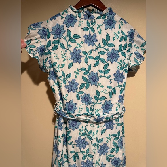 Calypso St. Barth floral print mini button down shirt dress flutter sleeve - Picture 12 of 13